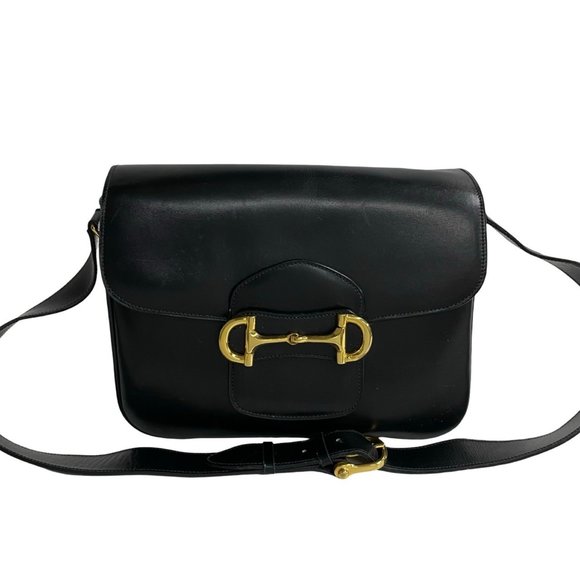 CELINE Black Leather Horsebit Shoulder Bag - Picture 1 of 9